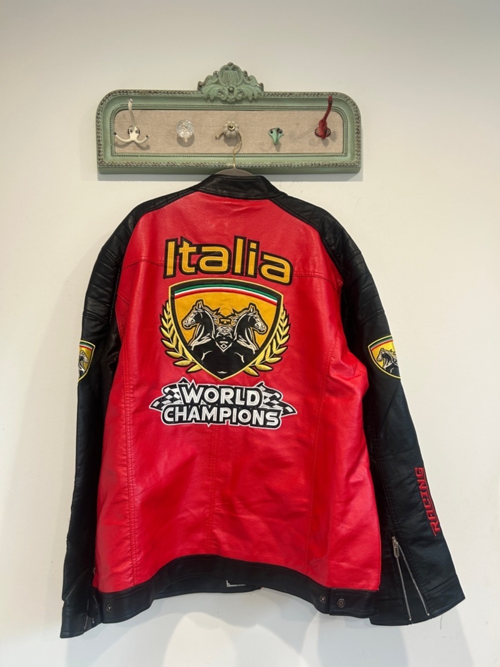 Watson Devil Red Italia Black Leather Racing Jacket men’s 5X big & tall new - Picture 8 of 10